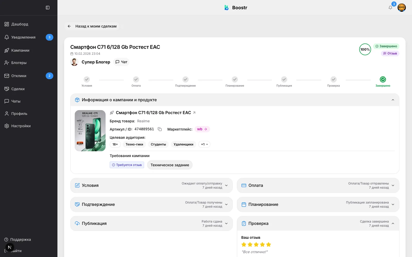 Brand completed deal details